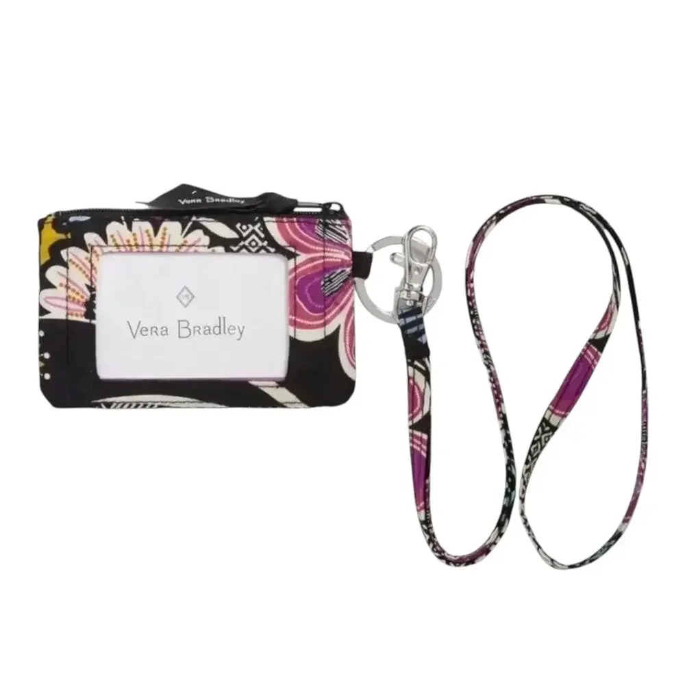 Lot 2 Vera Bradley Factory Style Zip ID Case & Lanyard Signature Cotton